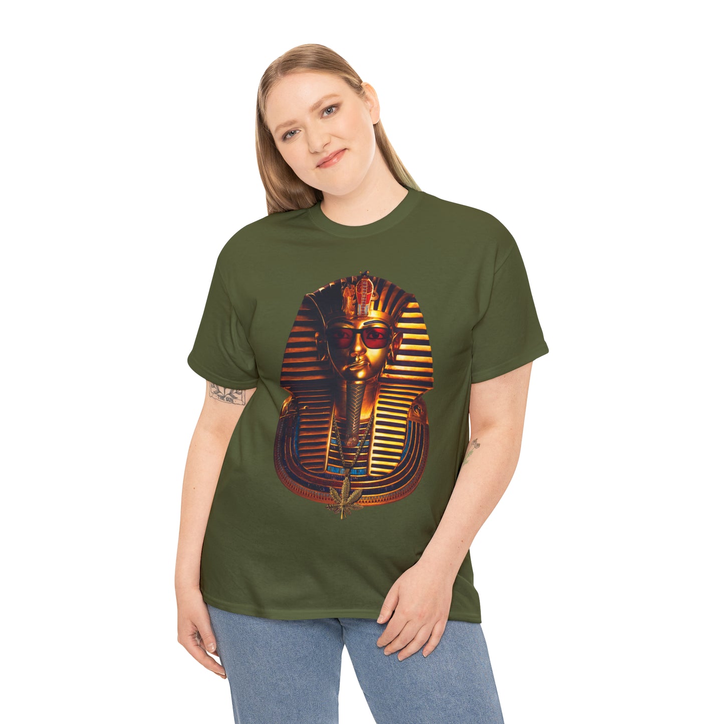 SNEER King Tut's Cannabis Gold Chain & Red Sunglasses - Unisex Tee