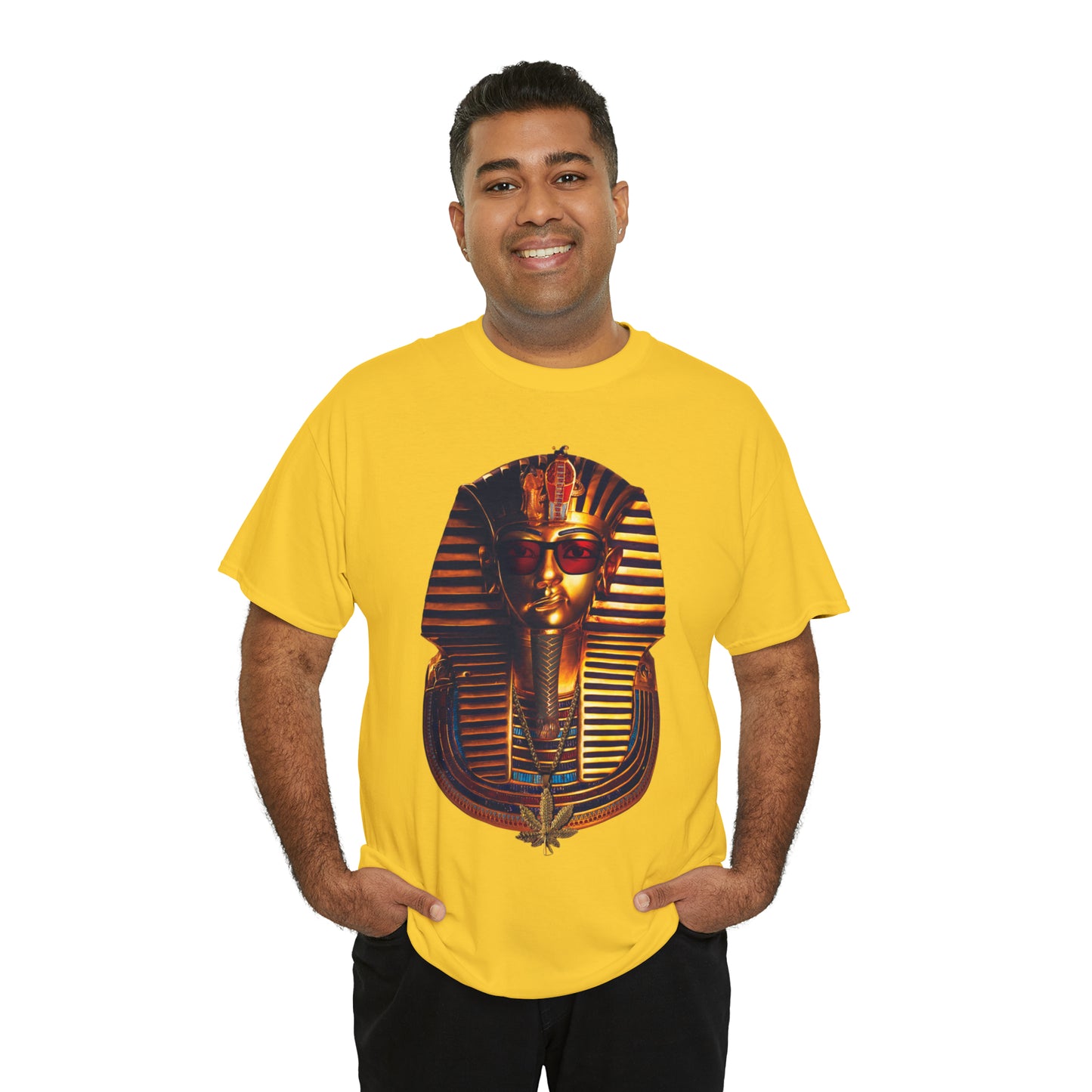 SNEER King Tut's Cannabis Gold Chain & Red Sunglasses - Unisex Tee