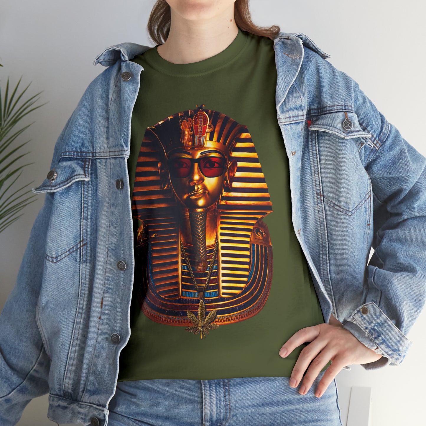SNEER King Tut's Cannabis Gold Chain & Red Sunglasses - Unisex Tee