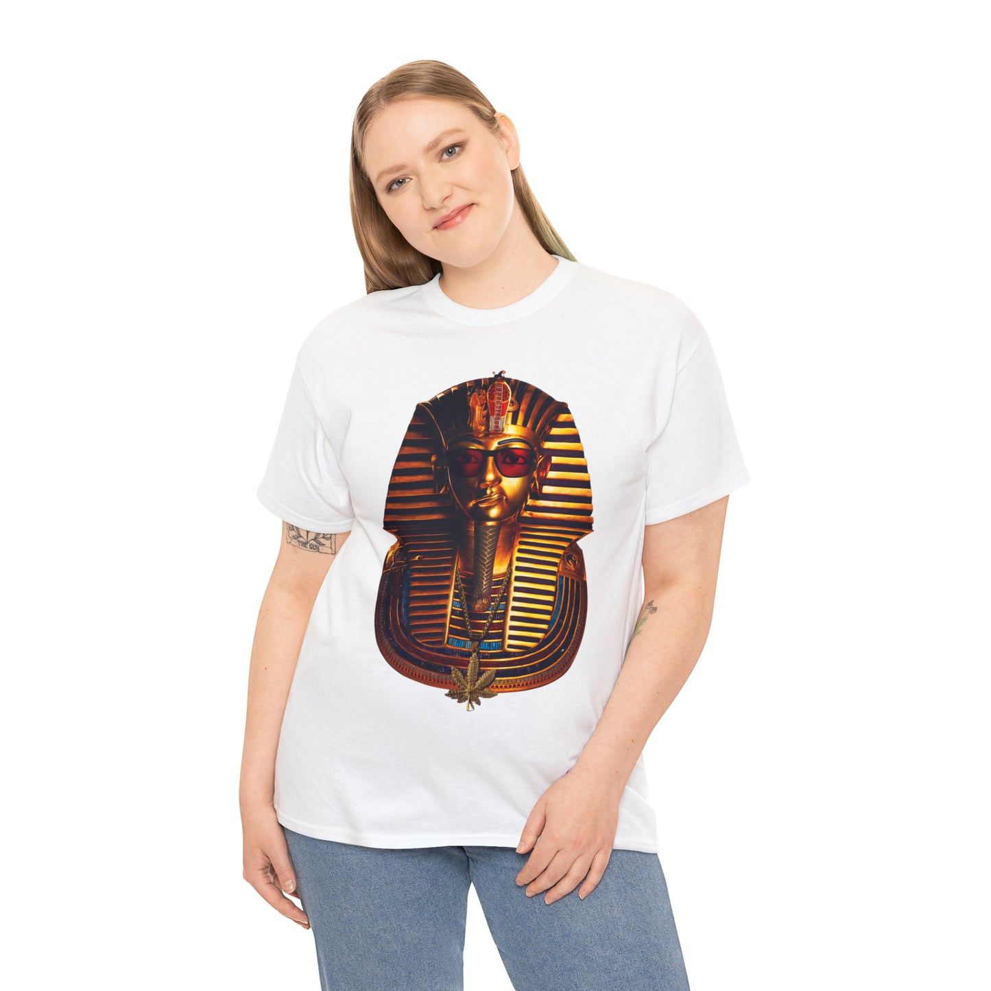 SNEER King Tut's Cannabis Gold Chain & Red Sunglasses - Unisex Tee