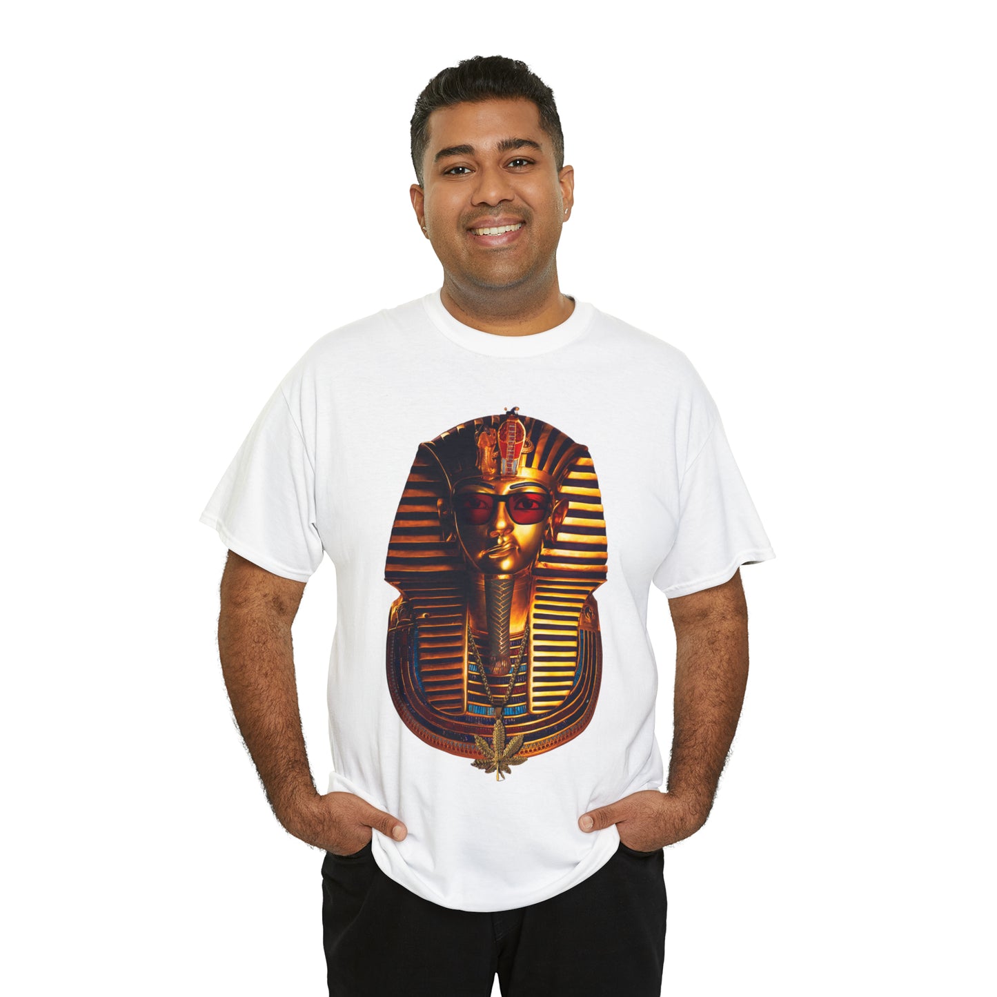 SNEER King Tut's Cannabis Gold Chain & Red Sunglasses - Unisex Tee