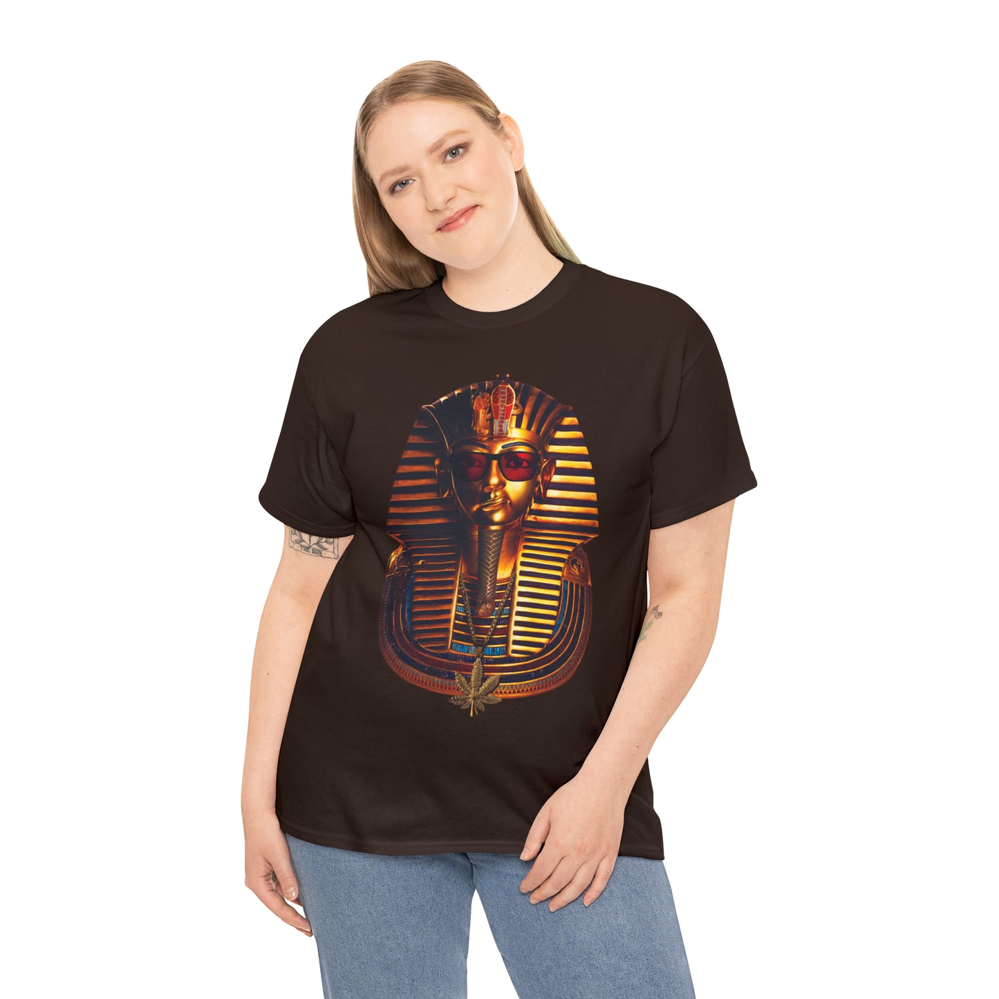 SNEER King Tut's Cannabis Gold Chain & Red Sunglasses - Unisex Tee