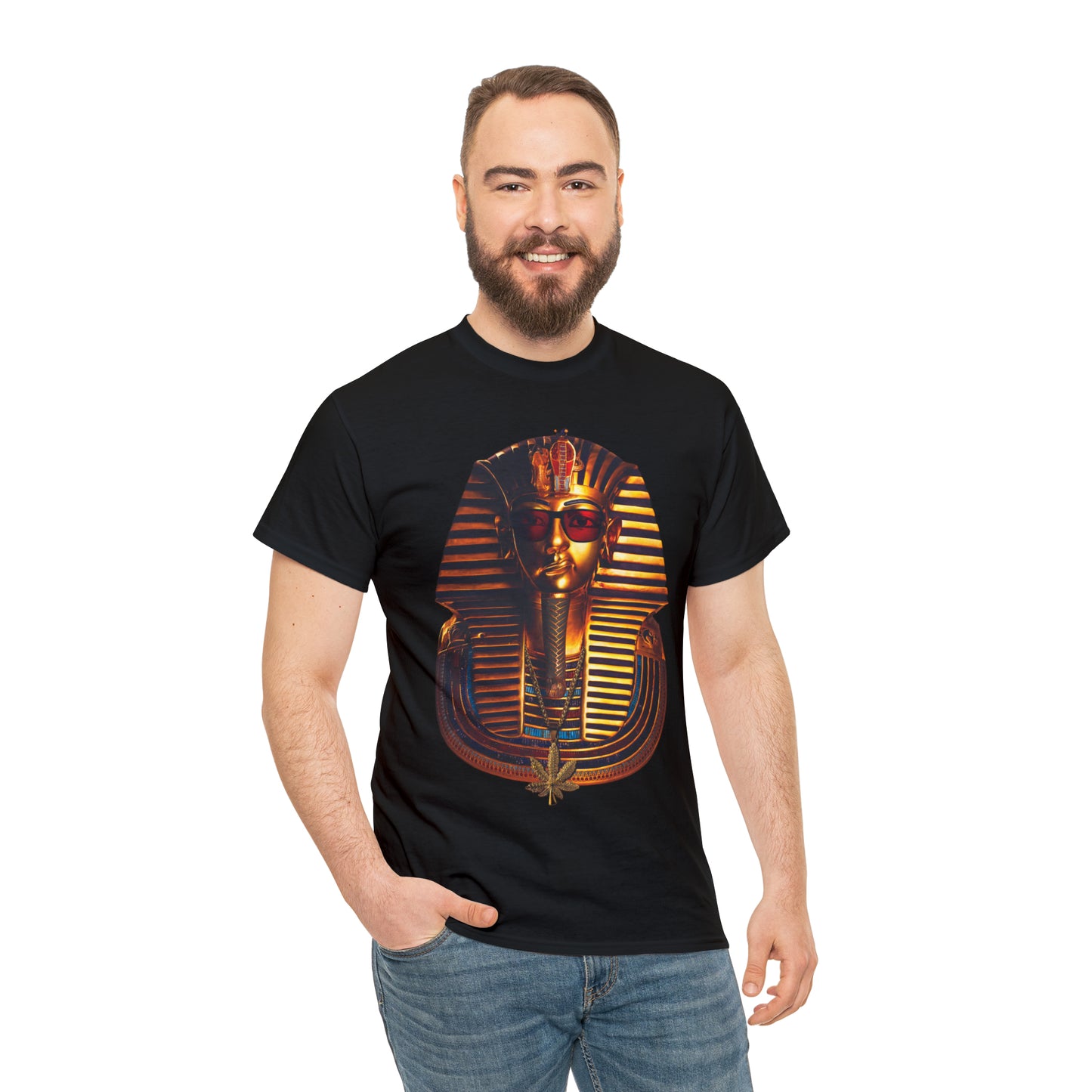 SNEER King Tut's Cannabis Gold Chain & Red Sunglasses - Unisex Tee