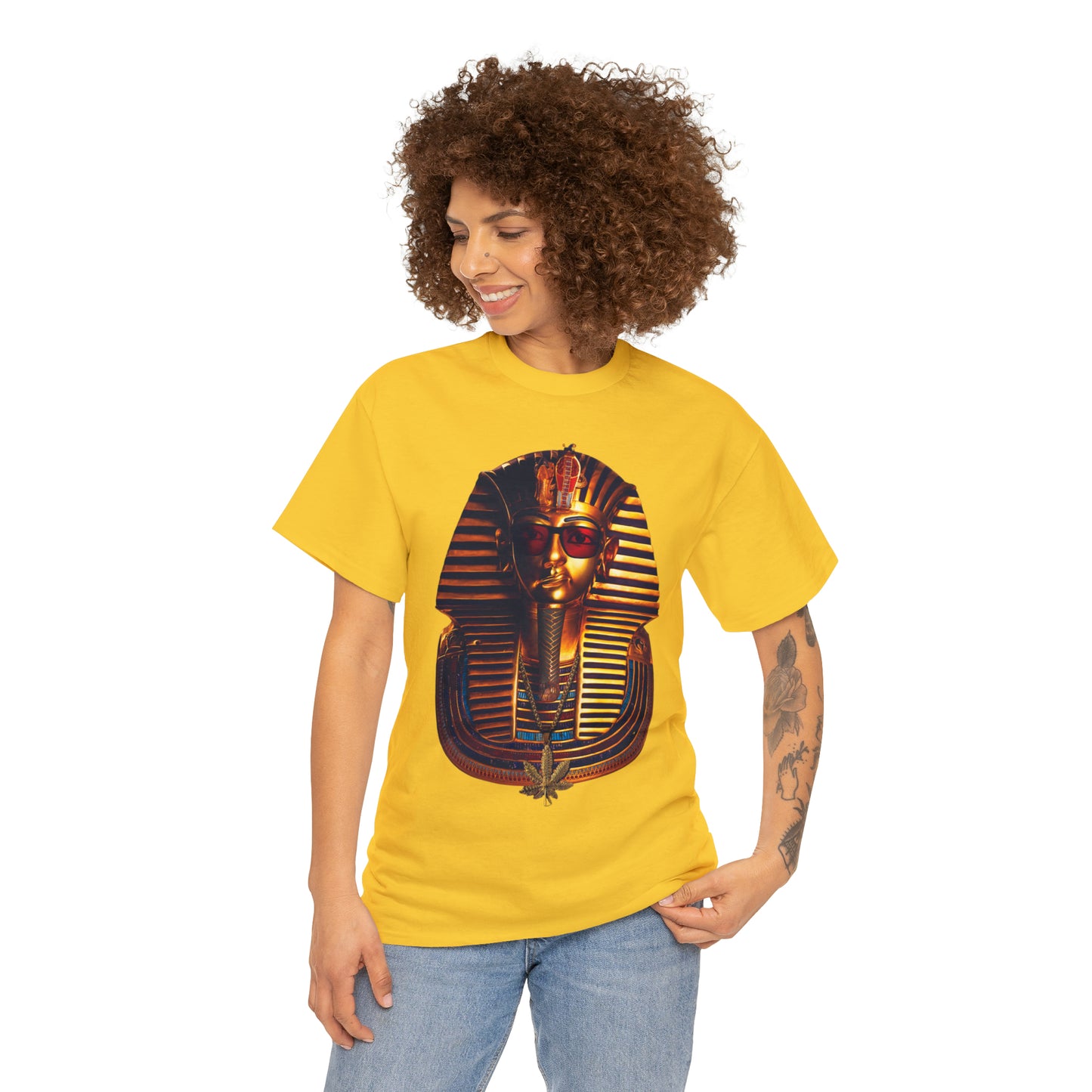 SNEER King Tut's Cannabis Gold Chain & Red Sunglasses - Unisex Tee