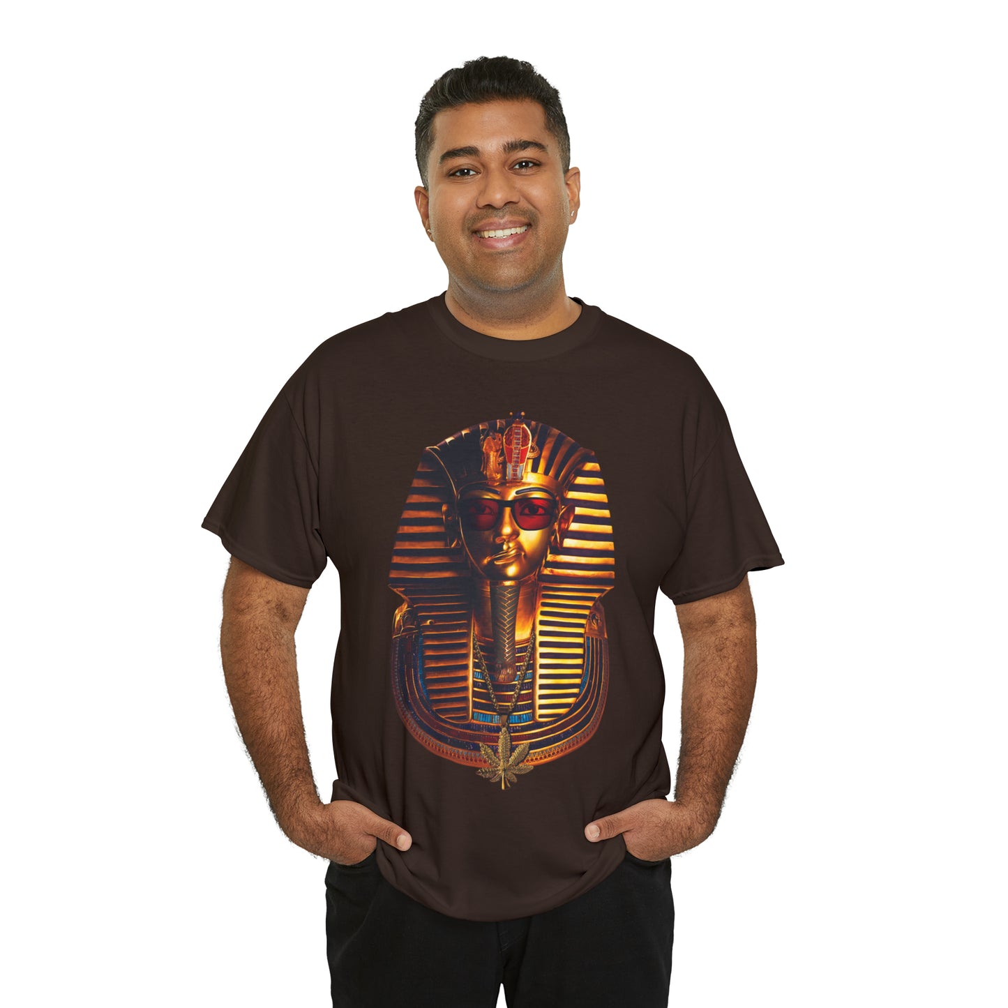 SNEER King Tut's Cannabis Gold Chain & Red Sunglasses - Unisex Tee