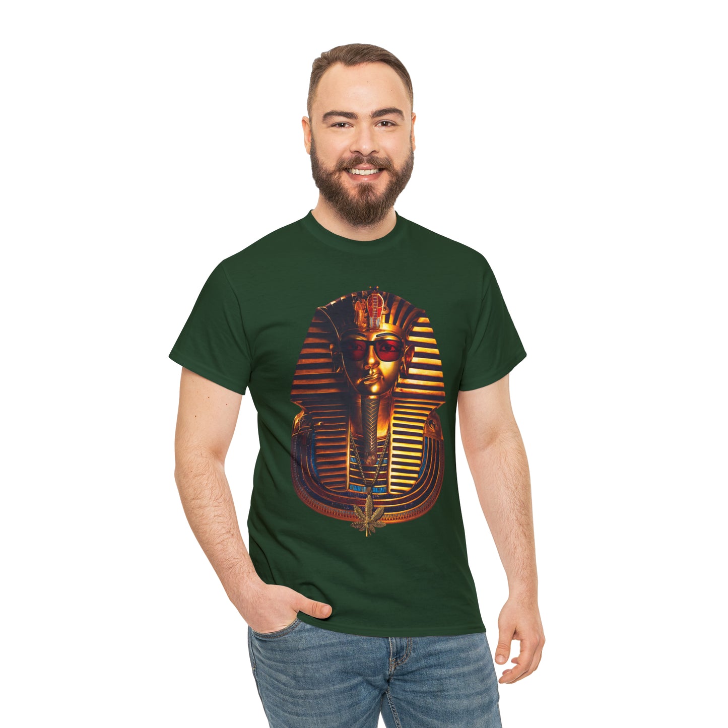 SNEER King Tut's Cannabis Gold Chain & Red Sunglasses - Unisex Tee