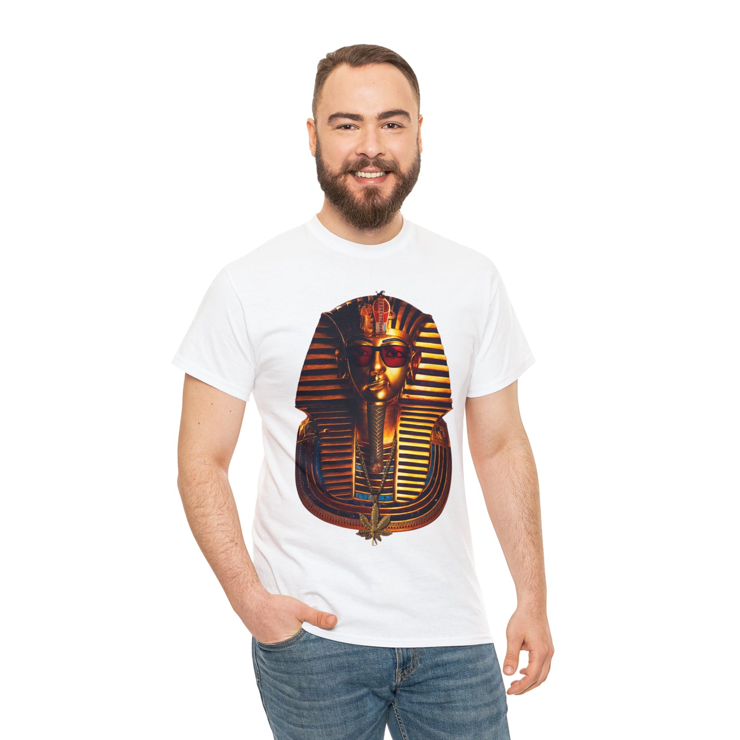 SNEER King Tut's Cannabis Gold Chain & Red Sunglasses - Unisex Tee