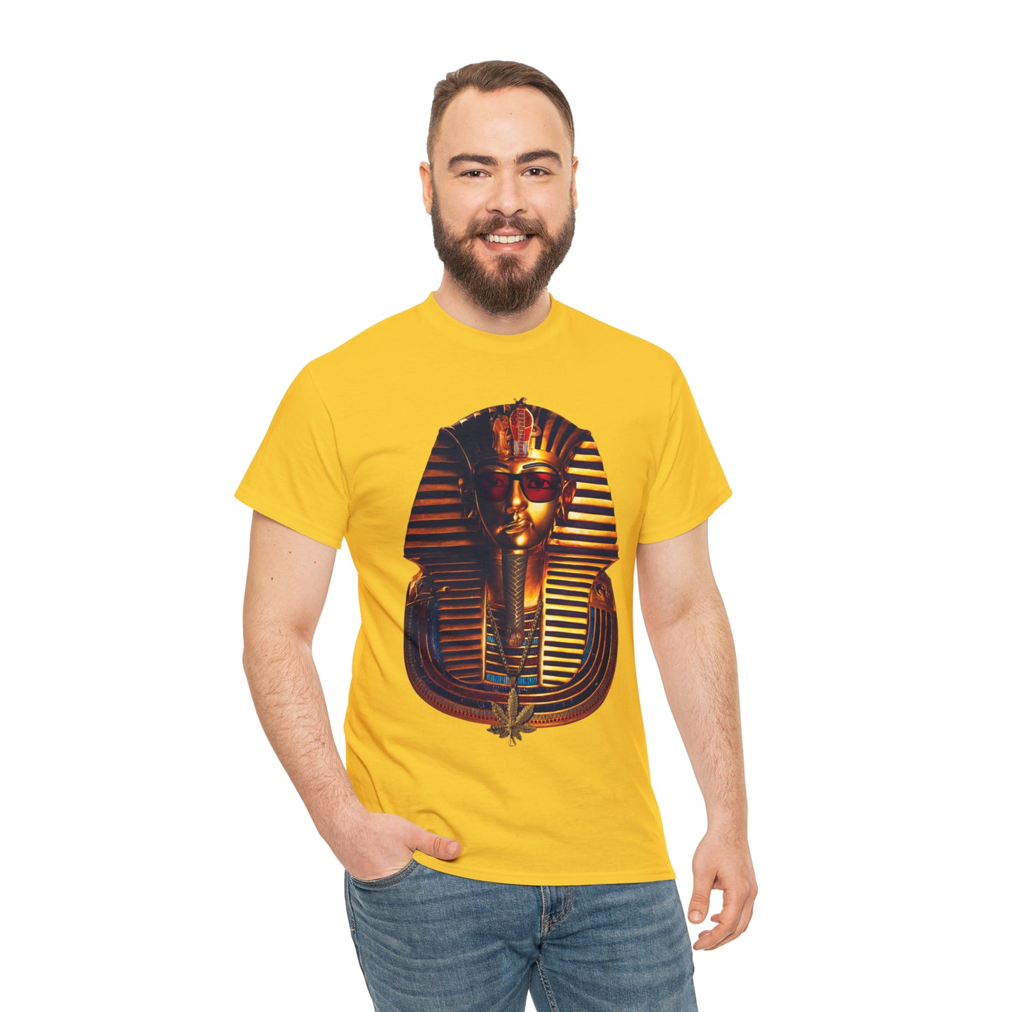 SNEER King Tut's Cannabis Gold Chain & Red Sunglasses - Unisex Tee