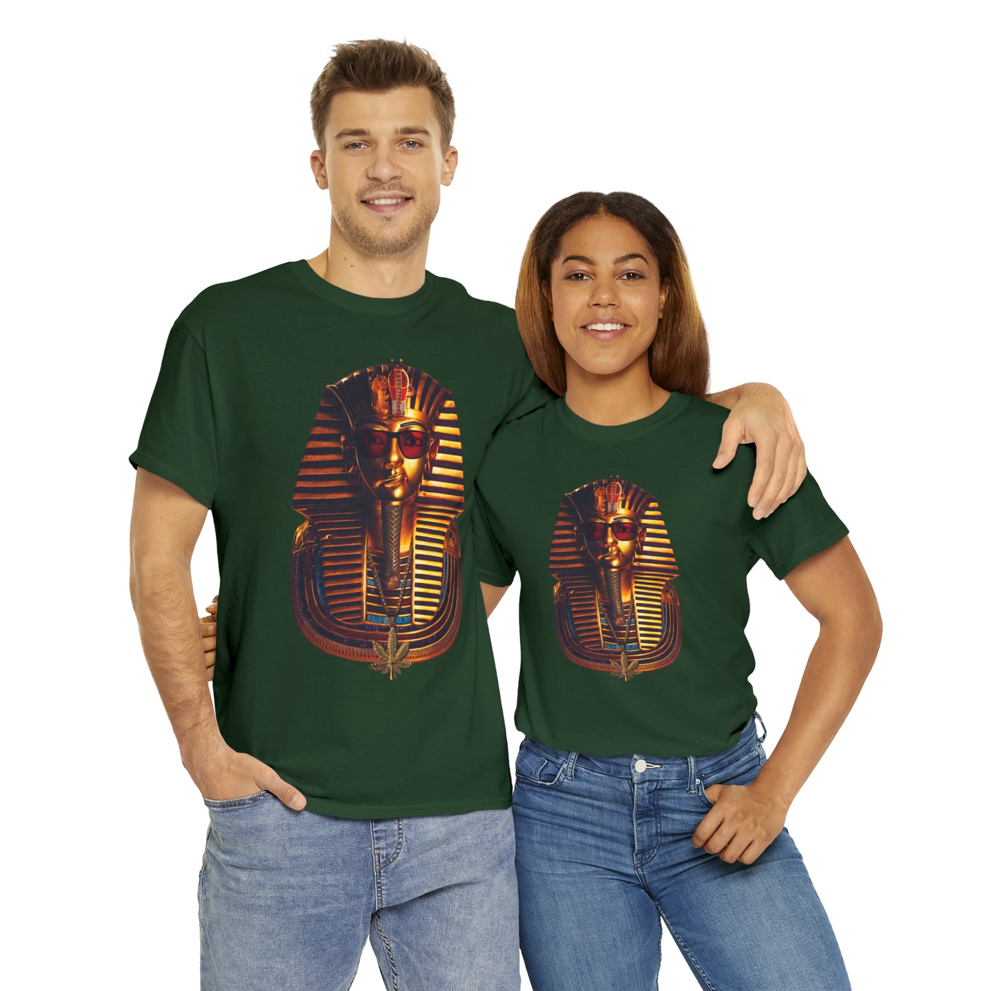 SNEER King Tut's Cannabis Gold Chain & Red Sunglasses - Unisex Tee