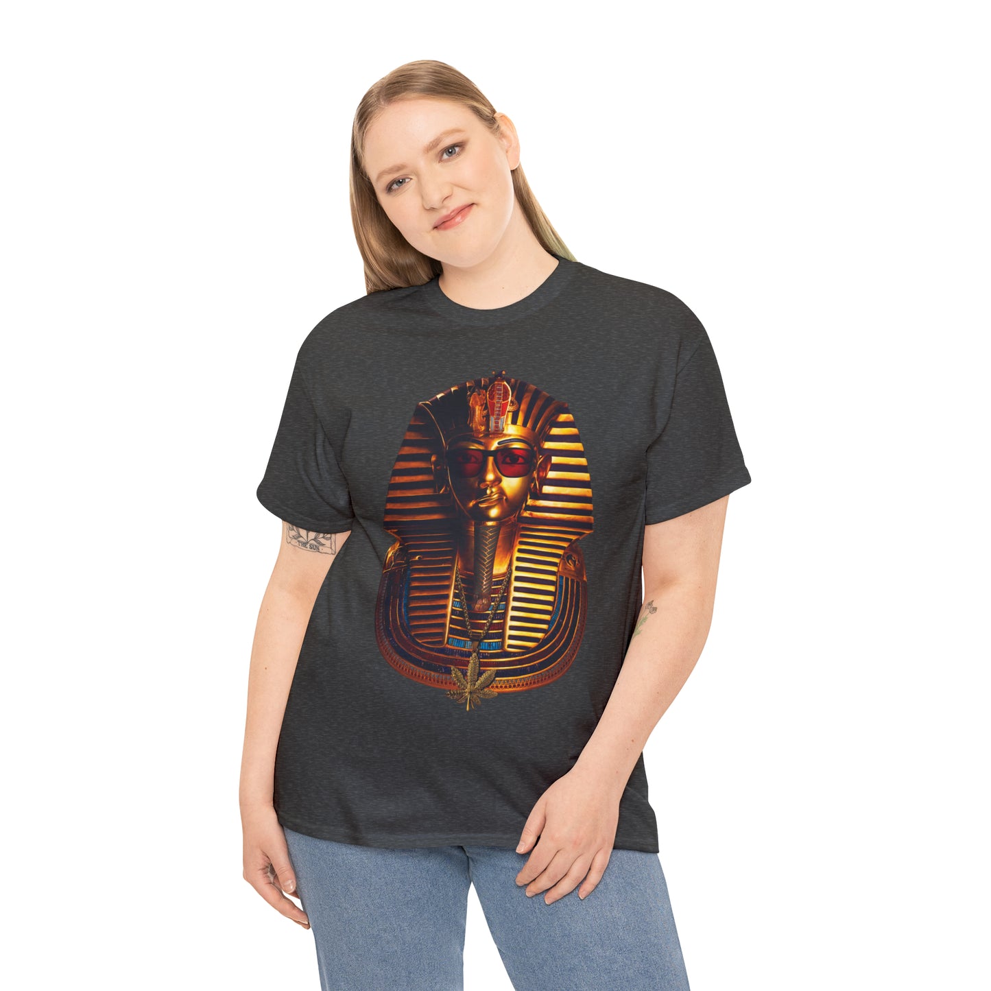 SNEER King Tut's Cannabis Gold Chain & Red Sunglasses - Unisex Tee