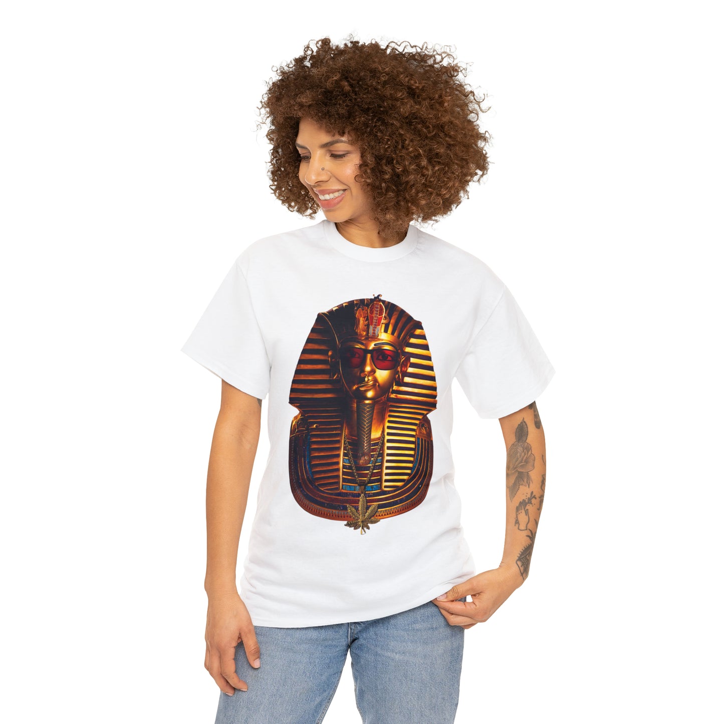 SNEER King Tut's Cannabis Gold Chain & Red Sunglasses - Unisex Tee