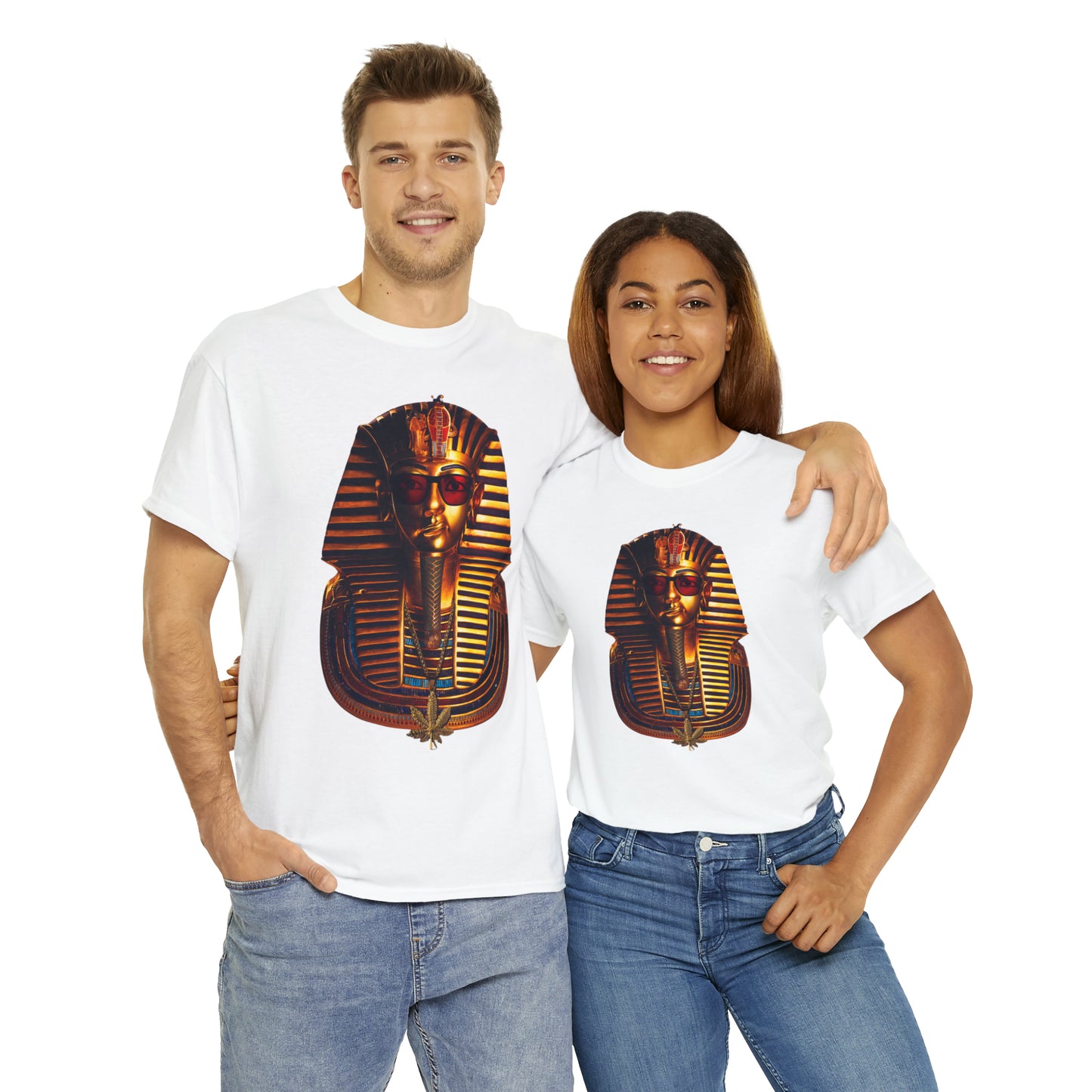 SNEER King Tut's Cannabis Gold Chain & Red Sunglasses - Unisex Tee