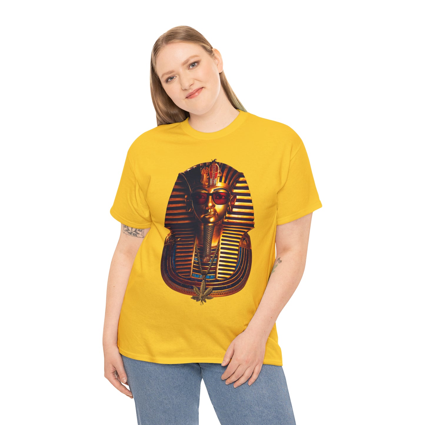 SNEER King Tut's Cannabis Gold Chain & Red Sunglasses - Unisex Tee