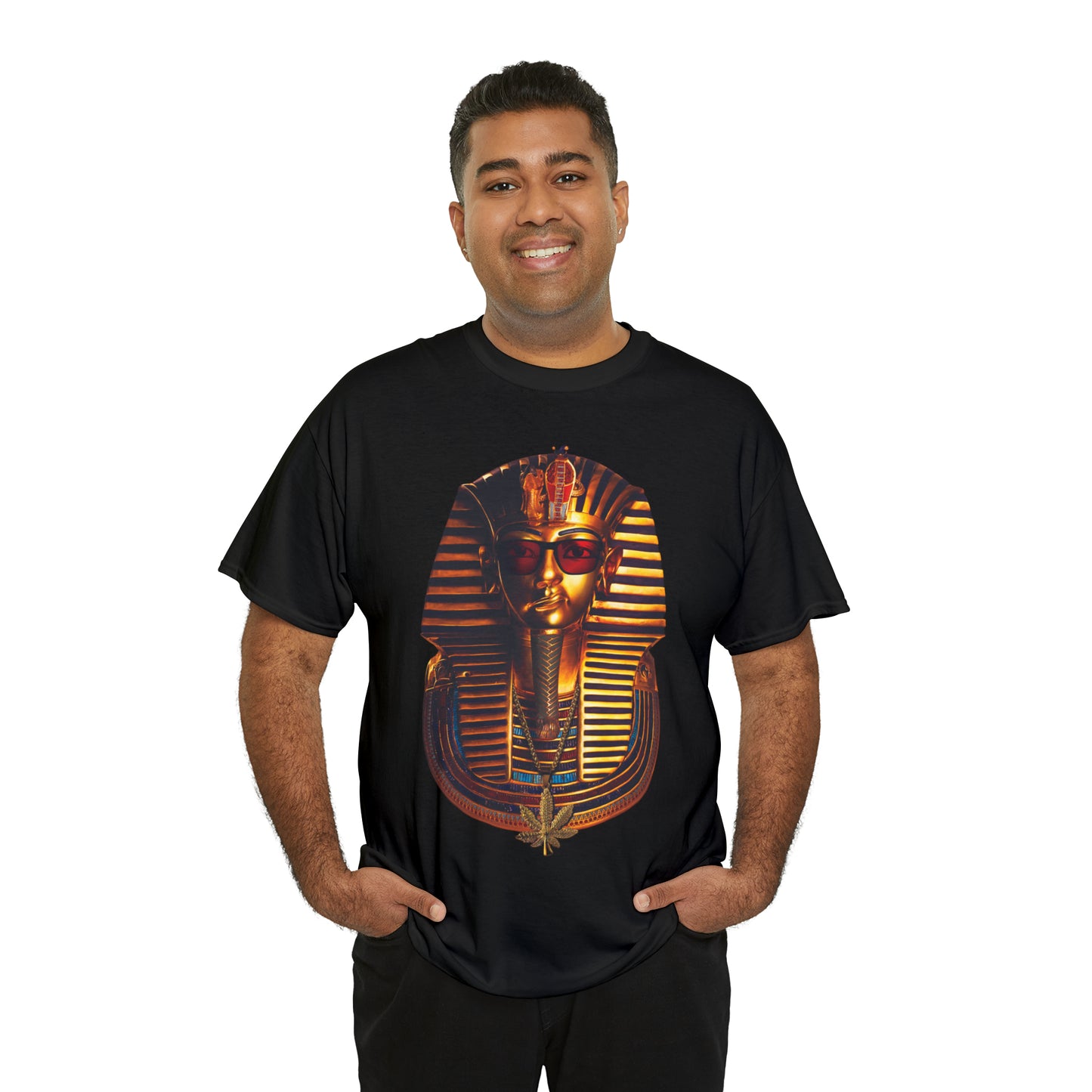 SNEER King Tut's Cannabis Gold Chain & Red Sunglasses - Unisex Tee