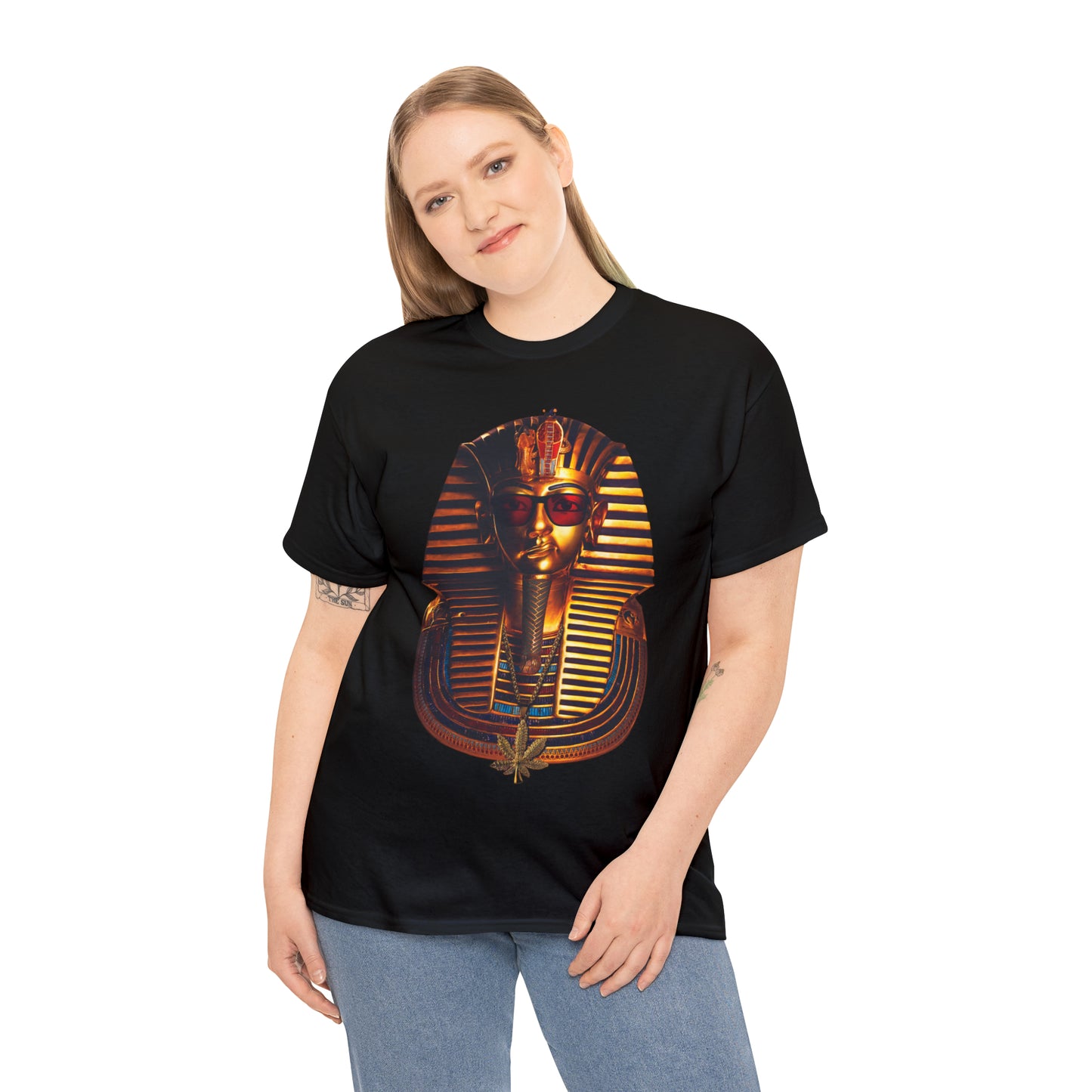 SNEER King Tut's Cannabis Gold Chain & Red Sunglasses - Unisex Tee