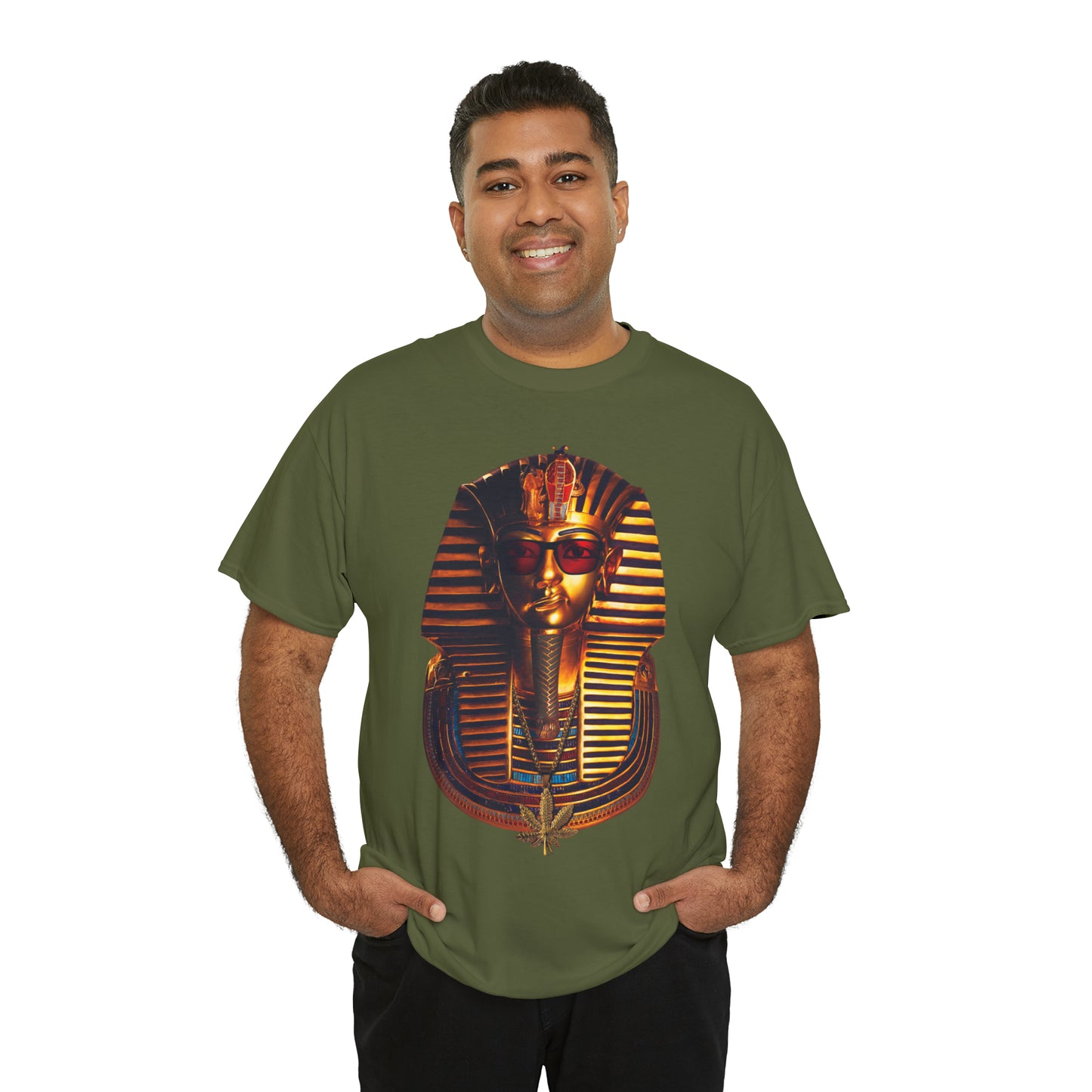 SNEER King Tut's Cannabis Gold Chain & Red Sunglasses - Unisex Tee
