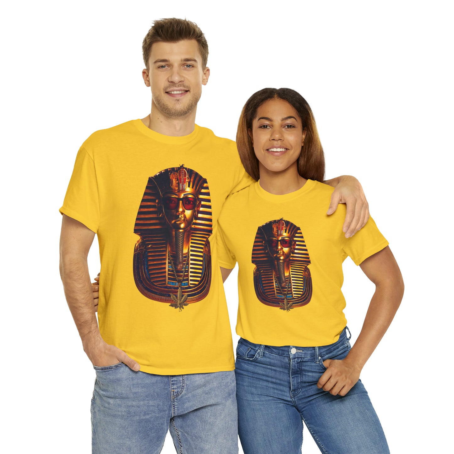 SNEER King Tut's Cannabis Gold Chain & Red Sunglasses - Unisex Tee