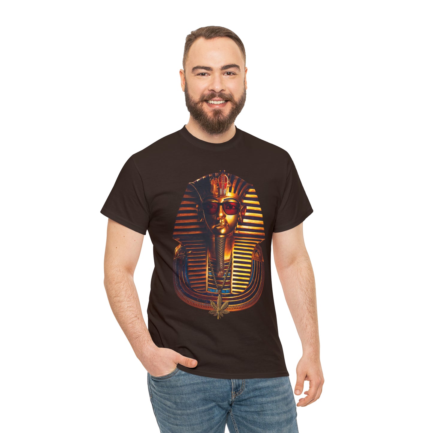 SNEER King Tut's Cannabis Gold Chain & Red Sunglasses - Unisex Tee