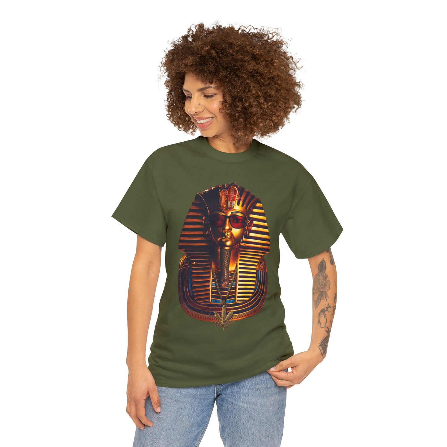 SNEER King Tut's Cannabis Gold Chain & Red Sunglasses - Unisex Tee