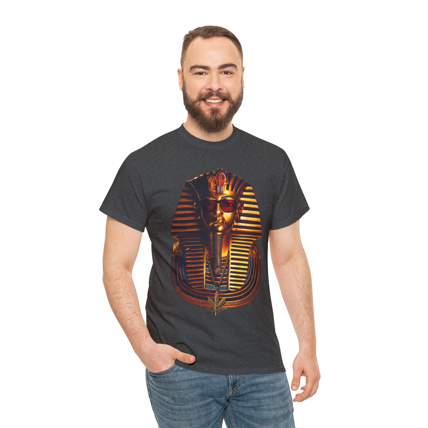 SNEER King Tut's Cannabis Gold Chain & Red Sunglasses - Unisex Tee