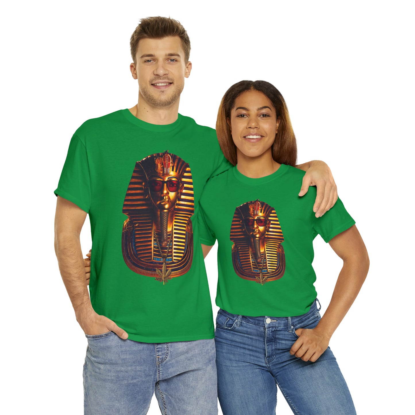 SNEER King Tut's Cannabis Gold Chain & Red Sunglasses - Unisex Tee