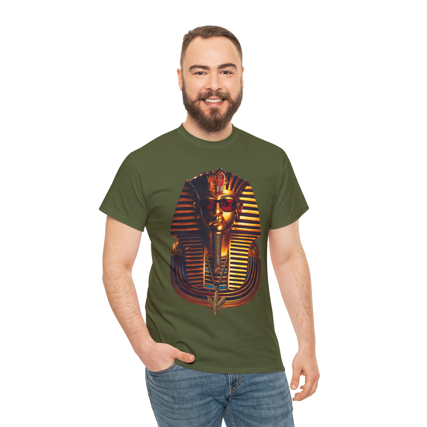 SNEER King Tut's Cannabis Gold Chain & Red Sunglasses - Unisex Tee