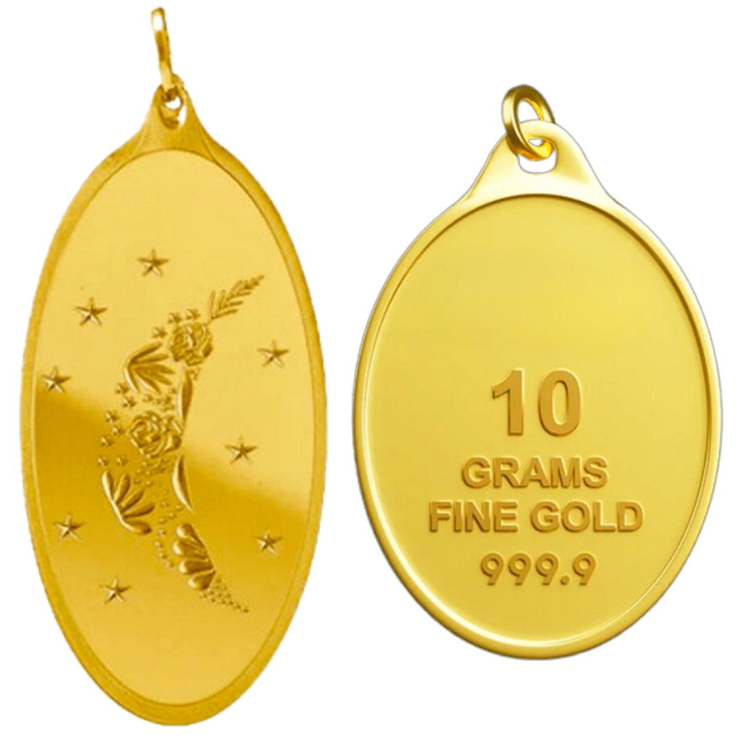 # 24K Yellow Gold Floral Moon with Stars Design 999.9 Pure Solid Pendant/Charm