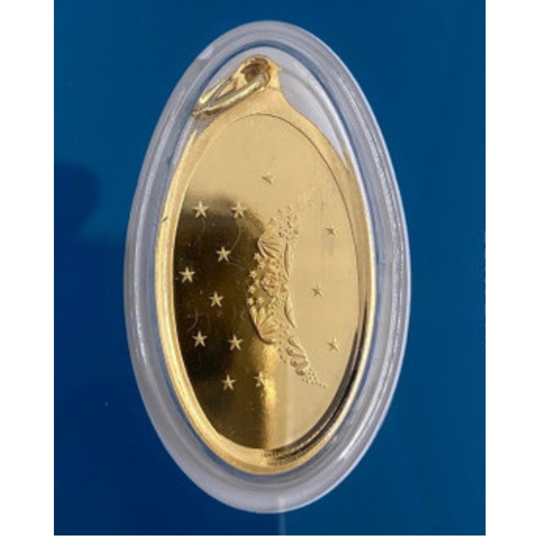 # 24K Yellow Gold Floral Moon with Stars Design 999.9 Pure Solid Pendant/Charm